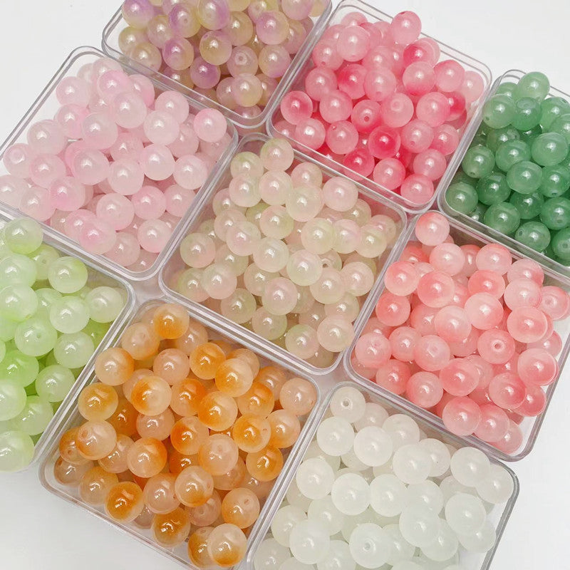 50pcs 8-10mm Double Glass Round Beads DIY Earrings Bracelet Necklace