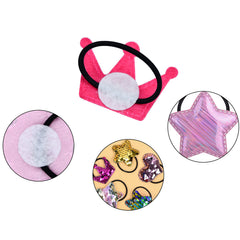 Girls Glitter Sequin Hair Tie Cartoon Crown Star Hair Rope Elastic Ponytail