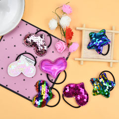 Girls Glitter Sequin Hair Tie Cartoon Crown Star Hair Rope Elastic Ponytail