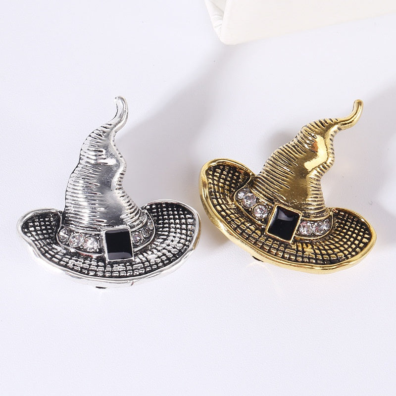 Cartoon Metal Witch Ghost Hat Pins Brooch Funny Party Jewelry Gift