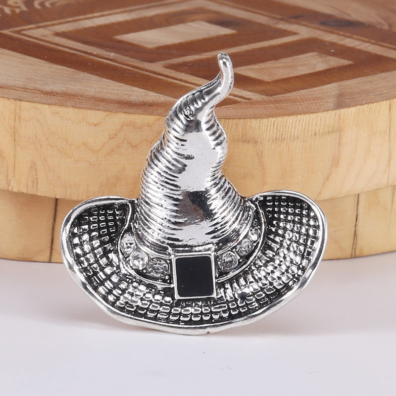Cartoon Metal Witch Ghost Hat Pins Brooch Funny Party Jewelry Gift
