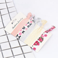 5pcs Knotted Hair Rope Floral Ribbon Hair Tie Hair Ring Elastic Ponytail Holder