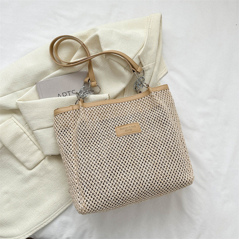 Summer Woven Straw Bag For Women Chain Tote Bag Boho Style Beach Bag