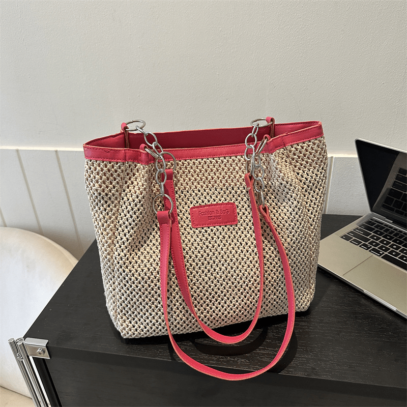 Summer Woven Straw Bag For Women Chain Tote Bag Boho Style Beach Bag