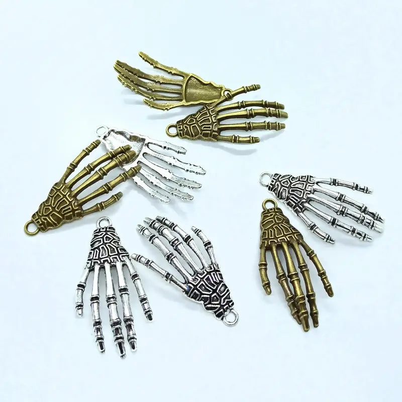 6pcs Alloy Skeleton Hand Pendants DIY Charms for Jewelry Craft