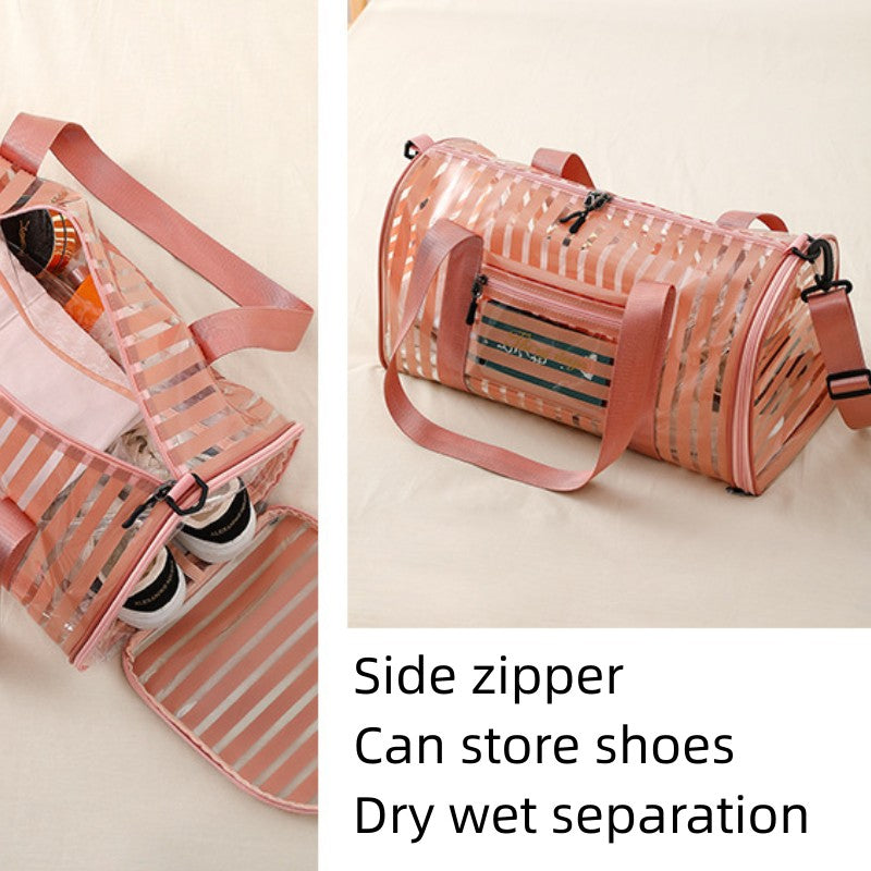Large Pink Stripe Transparent Wash Bag PVC Handbag Waterproof Travel Storage