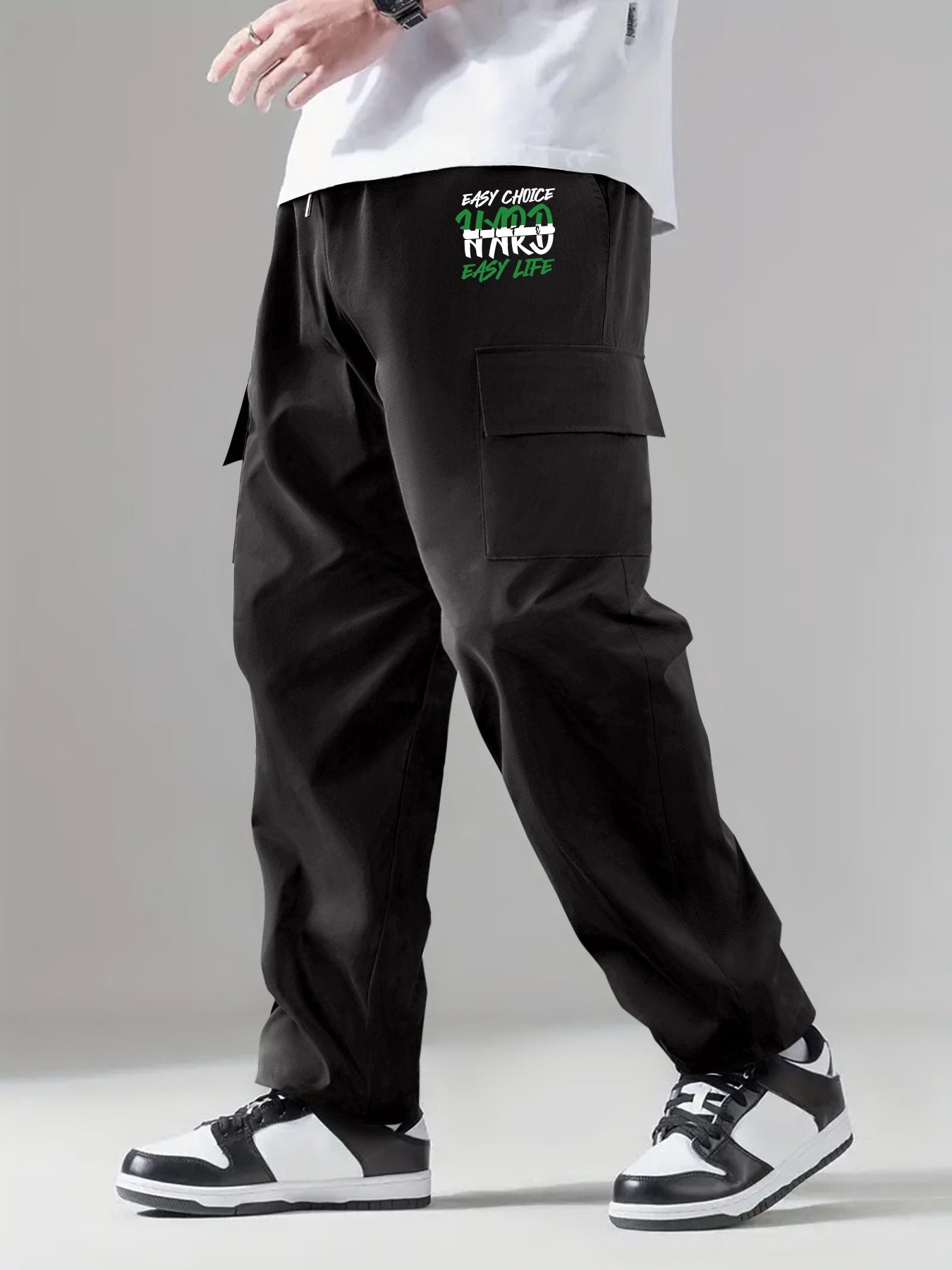 Classic Drawstring Cargo Pants Men's Loose Straight Leg