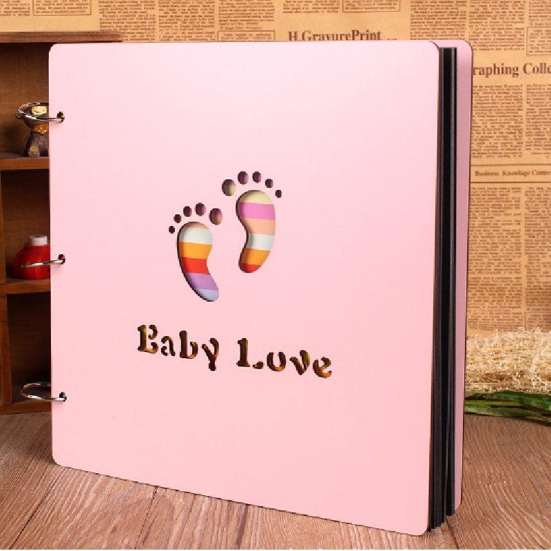 Pink Wooden Baby Growth Album DIY Paste Photo Album