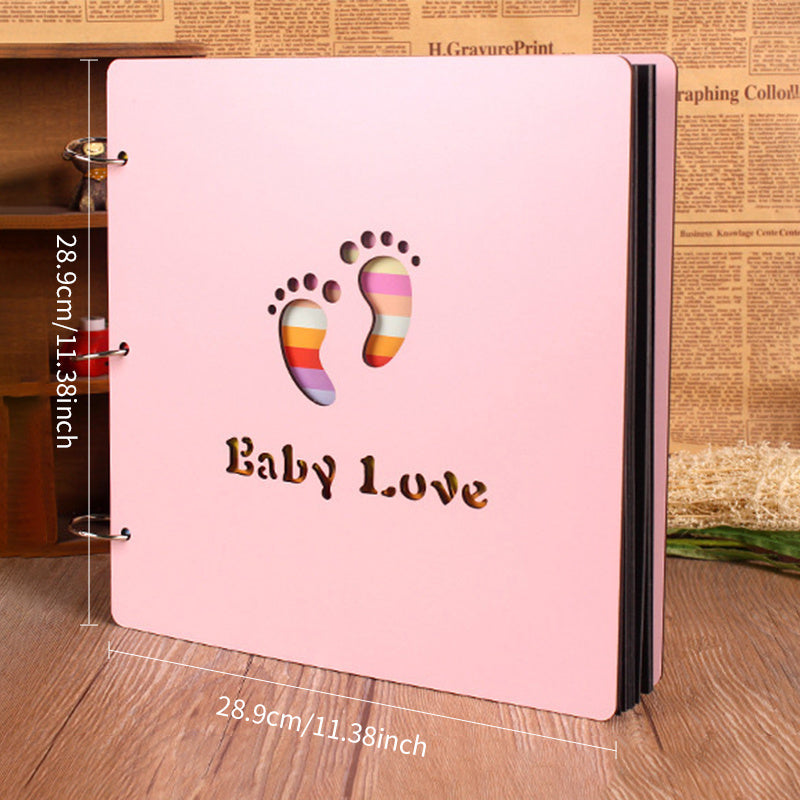 Pink Wooden Baby Growth Album DIY Paste Photo Album