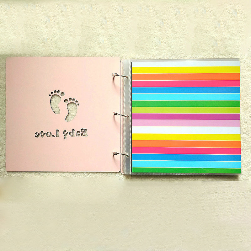 Pink Wooden Baby Growth Album DIY Paste Photo Album