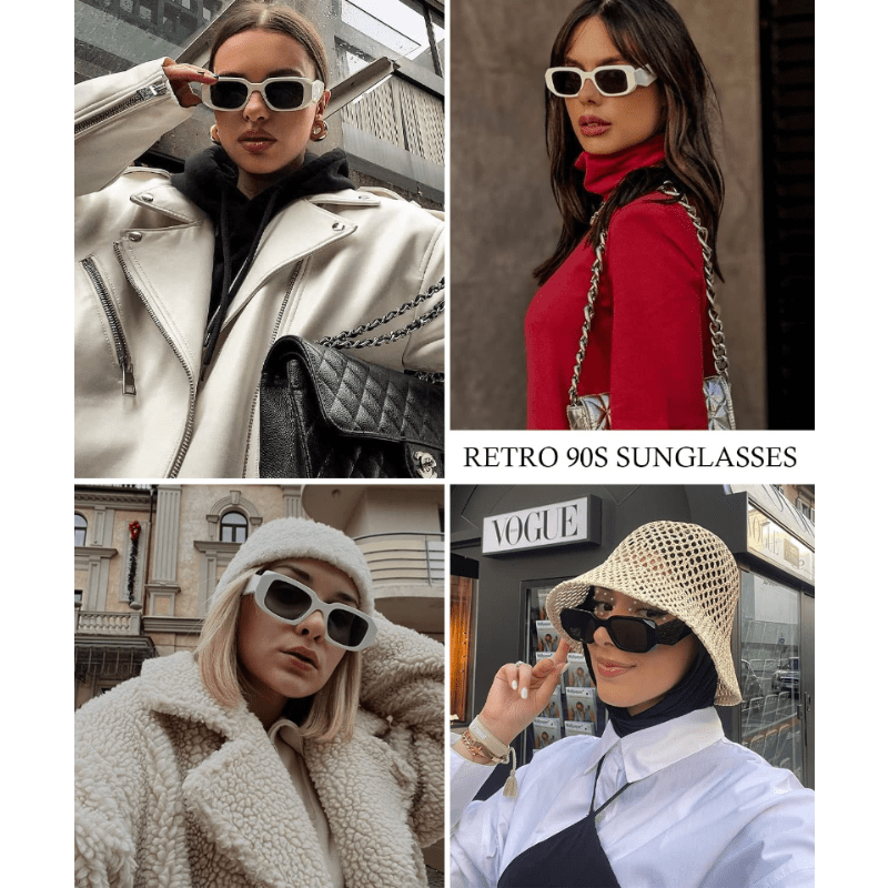 Retro 90s Rectangle Sunglasses Women Small Square UV400 Eyewear