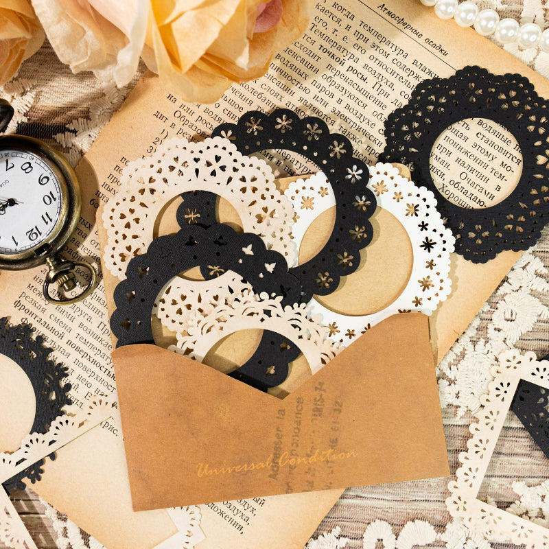 16pcs Hollow Lace Paper Border Museum Series for Retro Handbook Collage