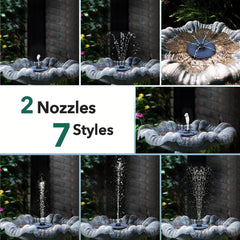 Solar Fountain 2.2W Pump 7 Water Styles Solar Bird Bath Fountain