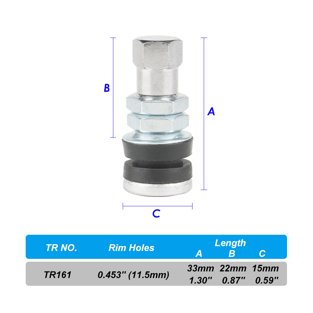 4pcs TR161 Tubeless Tire Valve Short Stems Metal Snap in Tire Valve Stems