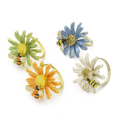 Stainless Steel Bee and Daisy Napkin Rings for Weddings and Parties