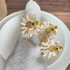 Stainless Steel Bee and Daisy Napkin Rings for Weddings and Parties