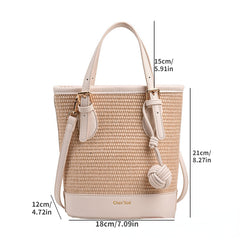 Women's Straw Bucket Bag Boho Style Crossbody Handbag for Travel Beach