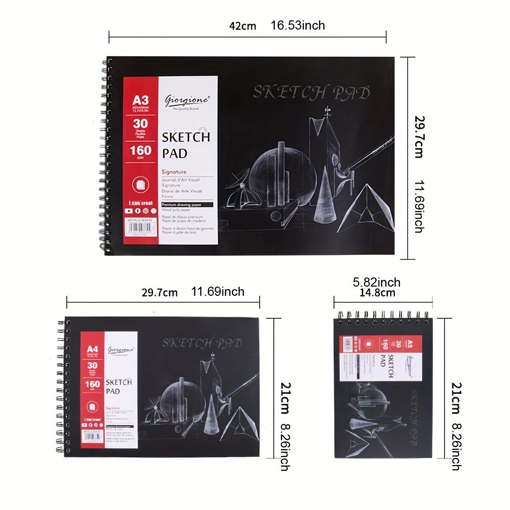 Spiral Bound Sketchbook 30 Sheets 160gsm A3 A4 A5