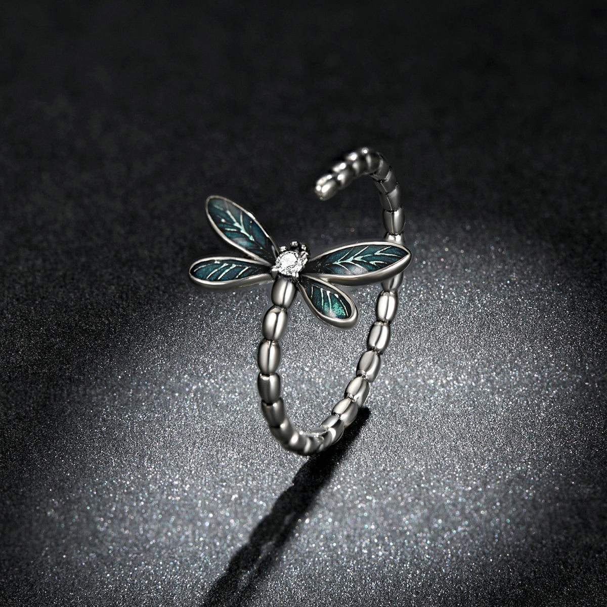 925 Silver Dragonfly Zircon Ring Adjustable Cuff Jewelry