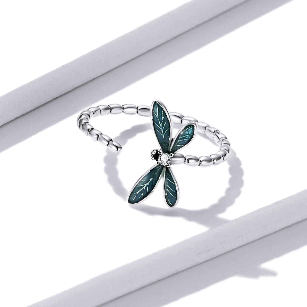 925 Silver Dragonfly Zircon Ring Adjustable Cuff Jewelry