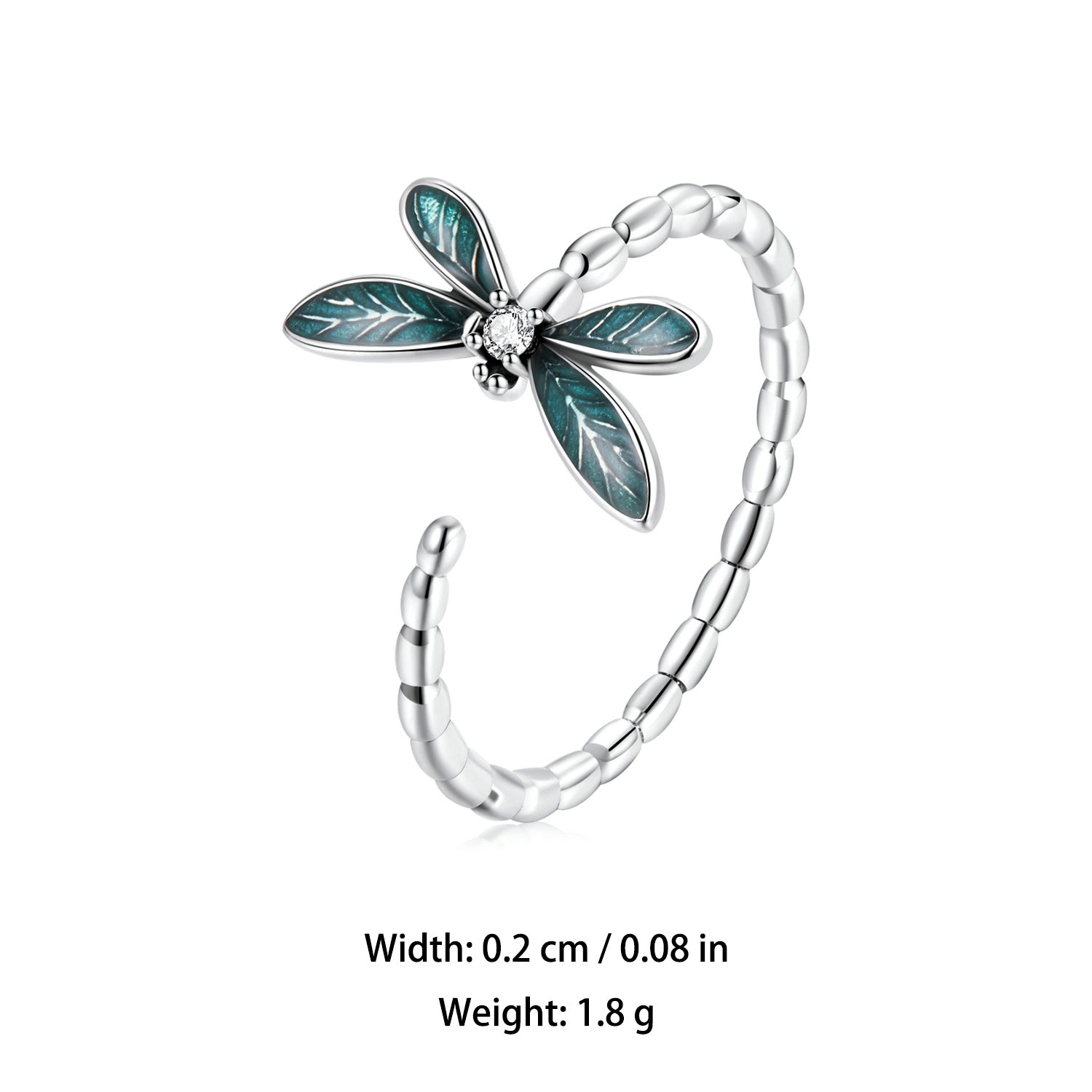 925 Silver Dragonfly Zircon Ring Adjustable Cuff Jewelry