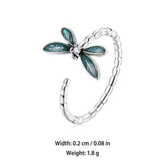 925 Silver Dragonfly Zircon Ring Adjustable Cuff Jewelry