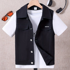 Boys Cargo Style BRAVE Embroidered Sleeveless Fitness Vest