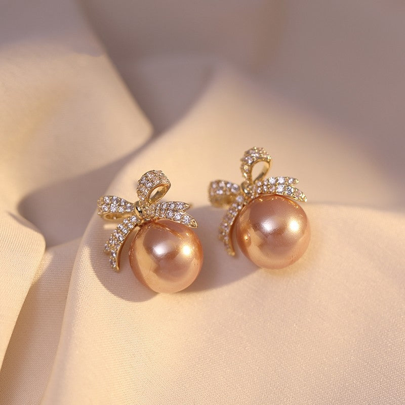 Light Bow Pearl Stud Earrings for Women