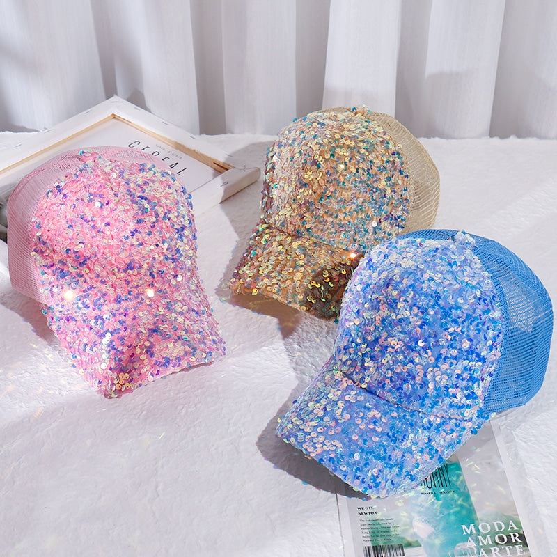Mens Sequin Mesh Baseball Cap Unisex Sun Hat