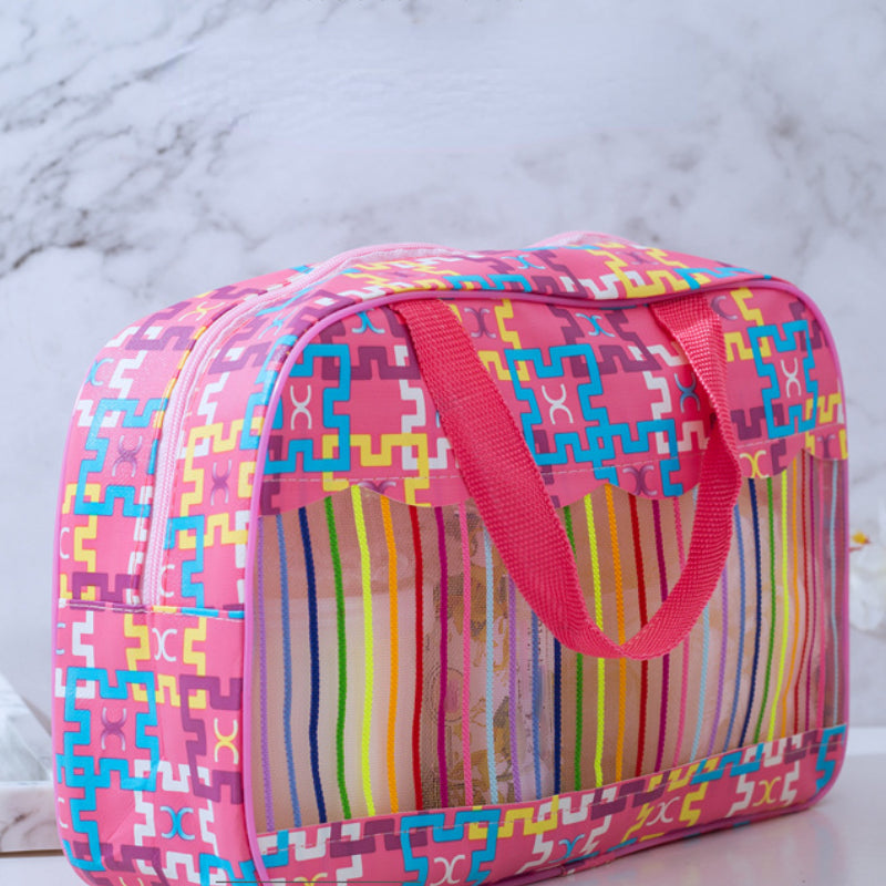 Striped Waterproof Cosmetic Bag Travel Toiletry Bag