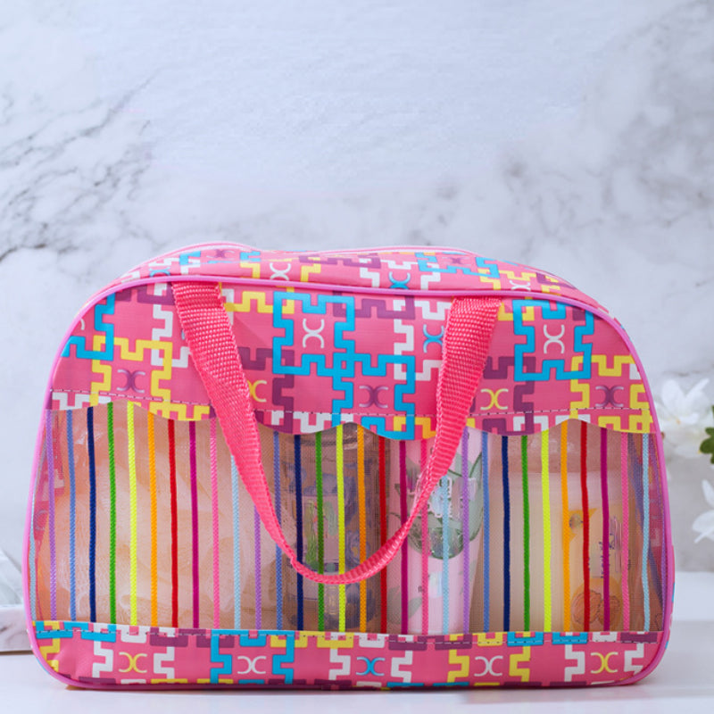 Striped Waterproof Cosmetic Bag Travel Toiletry Bag