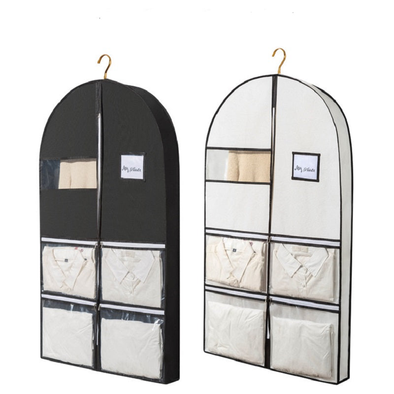 Dustproof Clothes Zipper Bag Hanging Organizer with Transparent Pockets