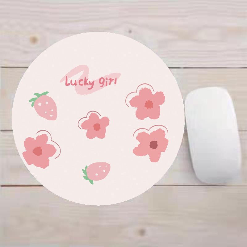 Floral Letter Print Round Non-slip Mouse Pad for Office Home Computer Gaming