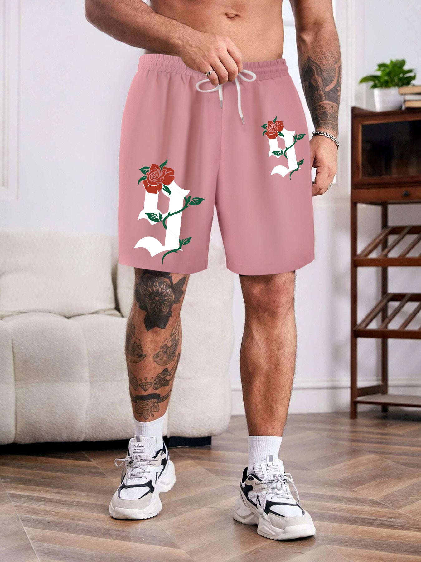 Rose Pattern #9 Print Comfy Shorts Men's Casual Waist Drawstring Shorts