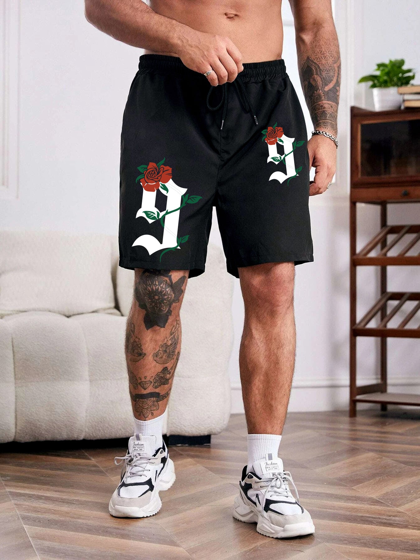Rose Pattern #9 Print Comfy Shorts Men's Casual Waist Drawstring Shorts