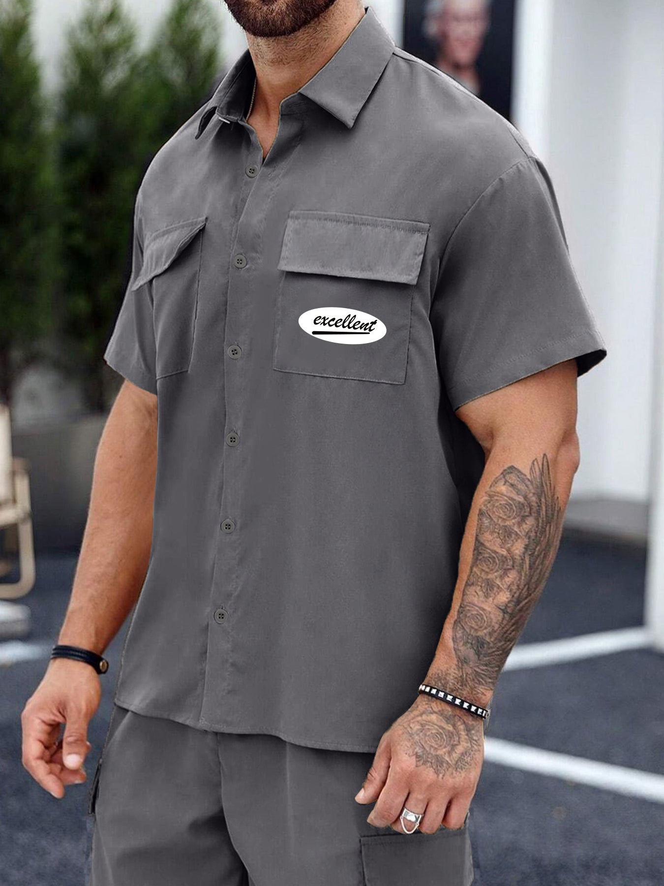 Coconut Tree Bunny Print Men's Short Sleeve Shirt