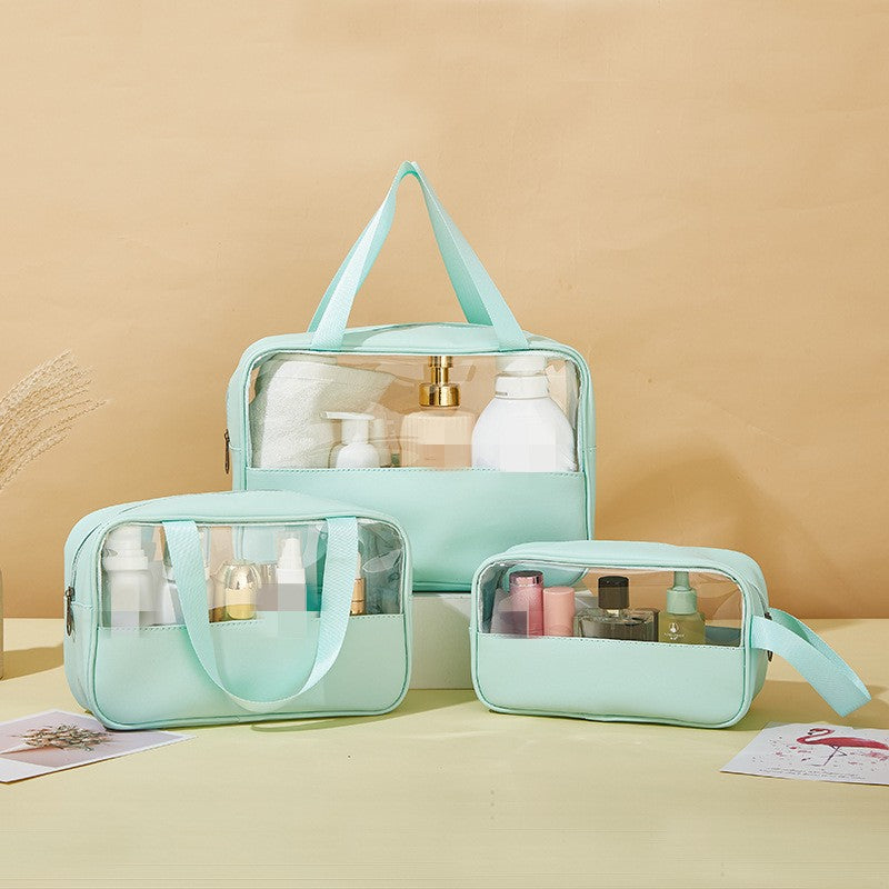 Portable Transparent Green Cosmetic Bag Zipper Travel Toiletry Wash Bag