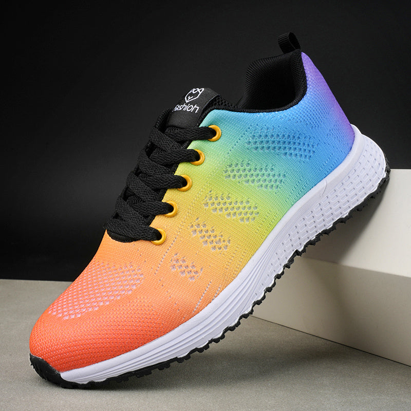Women's Rainbow Mesh Sneakers Lace Up Sporty Running Shoes