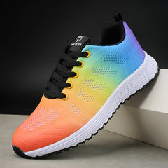 Women's Rainbow Mesh Sneakers Lace Up Sporty Running Shoes