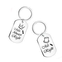 Engraved Couple Stainless Steel Keychain Pendant Mr Mrs Right Key Ring
