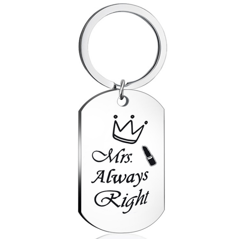 Engraved Couple Stainless Steel Keychain Pendant Mr Mrs Right Key Ring