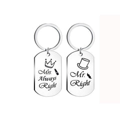 Engraved Couple Stainless Steel Keychain Pendant Mr Mrs Right Key Ring