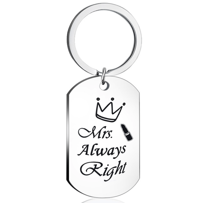 Engraved Couple Stainless Steel Keychain Pendant Mr Mrs Right Key Ring