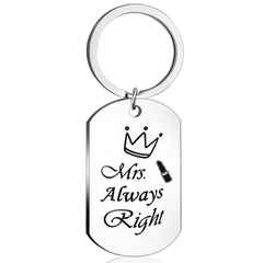 Engraved Couple Stainless Steel Keychain Pendant Mr Mrs Right Key Ring