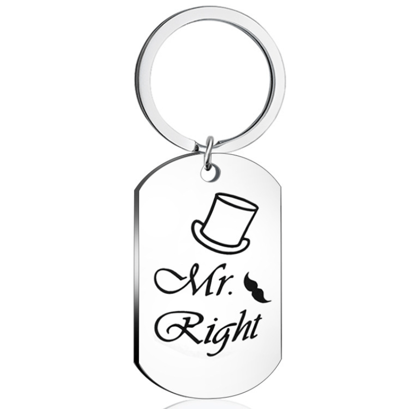 Engraved Couple Stainless Steel Keychain Pendant Mr Mrs Right Key Ring