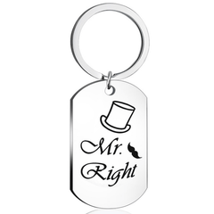 Engraved Couple Stainless Steel Keychain Pendant Mr Mrs Right Key Ring