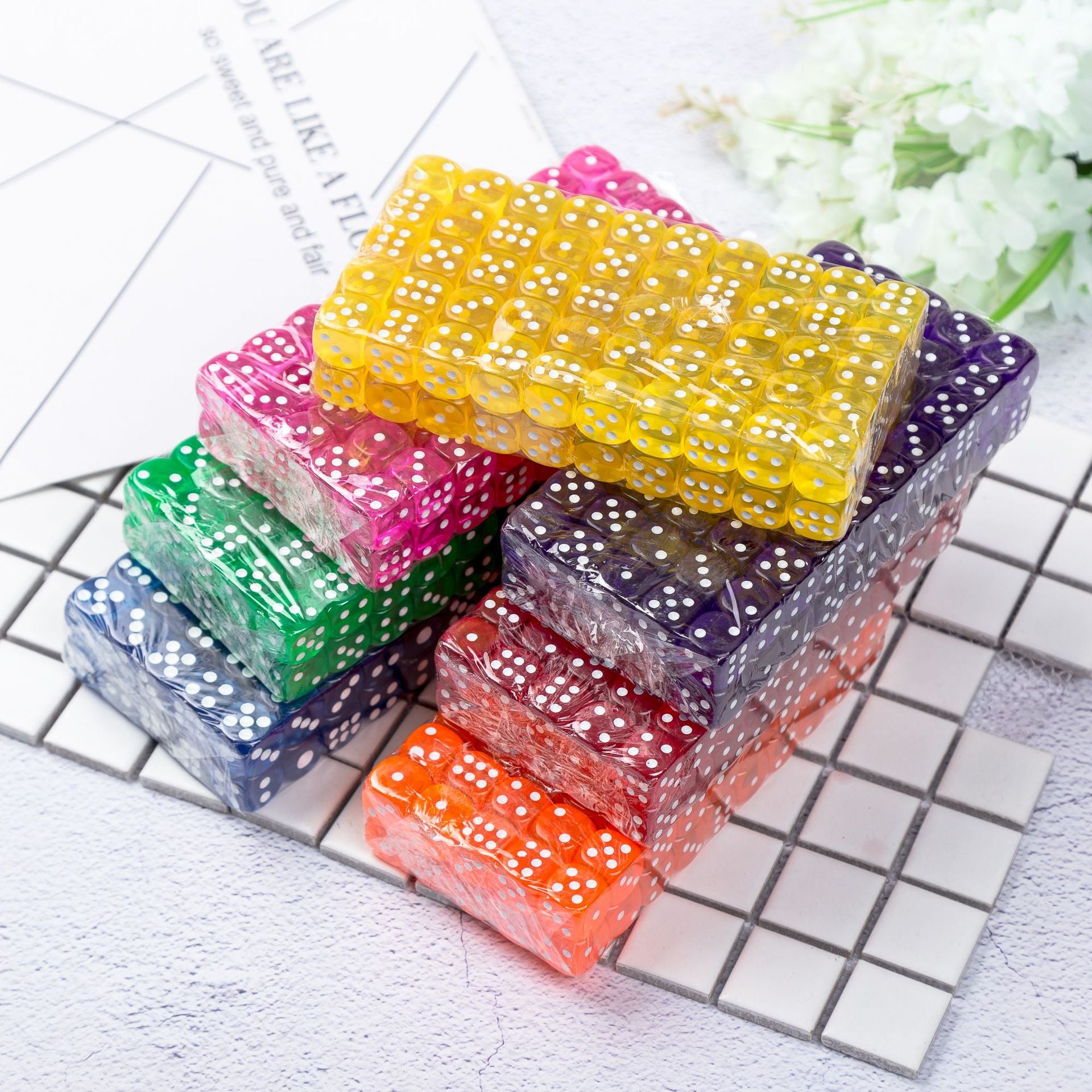 30Pcs 6 Sided Portable Table Games Dice 14MM Acrylic Round Corner