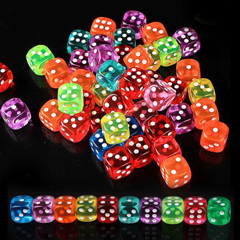 30Pcs 6 Sided Portable Table Games Dice 14MM Acrylic Round Corner