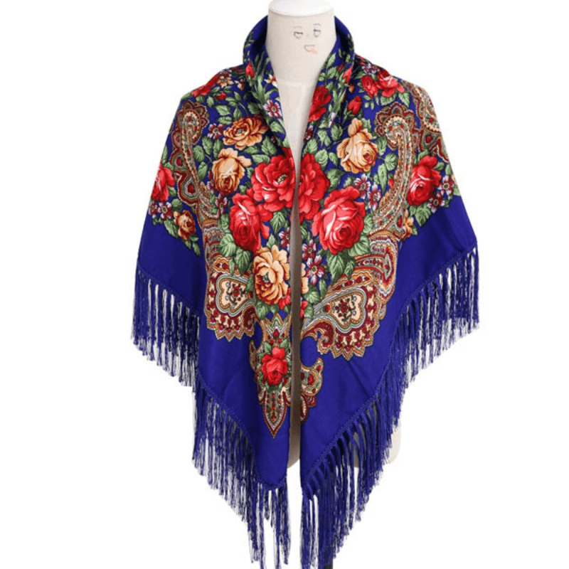 Vintage Print Tassel Blanket Warm Wrap Shawl