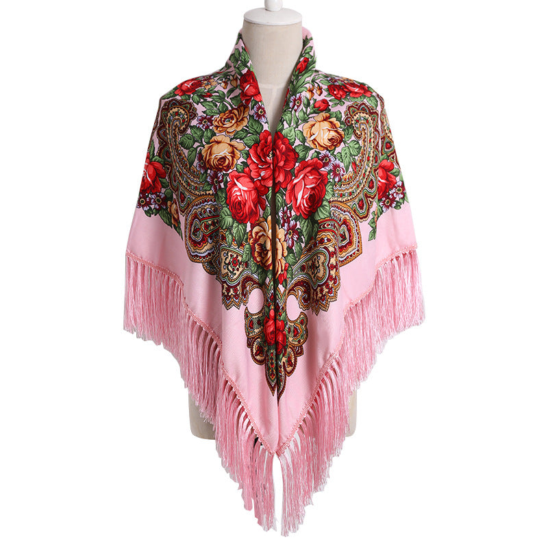 Vintage Print Tassel Blanket Warm Wrap Shawl